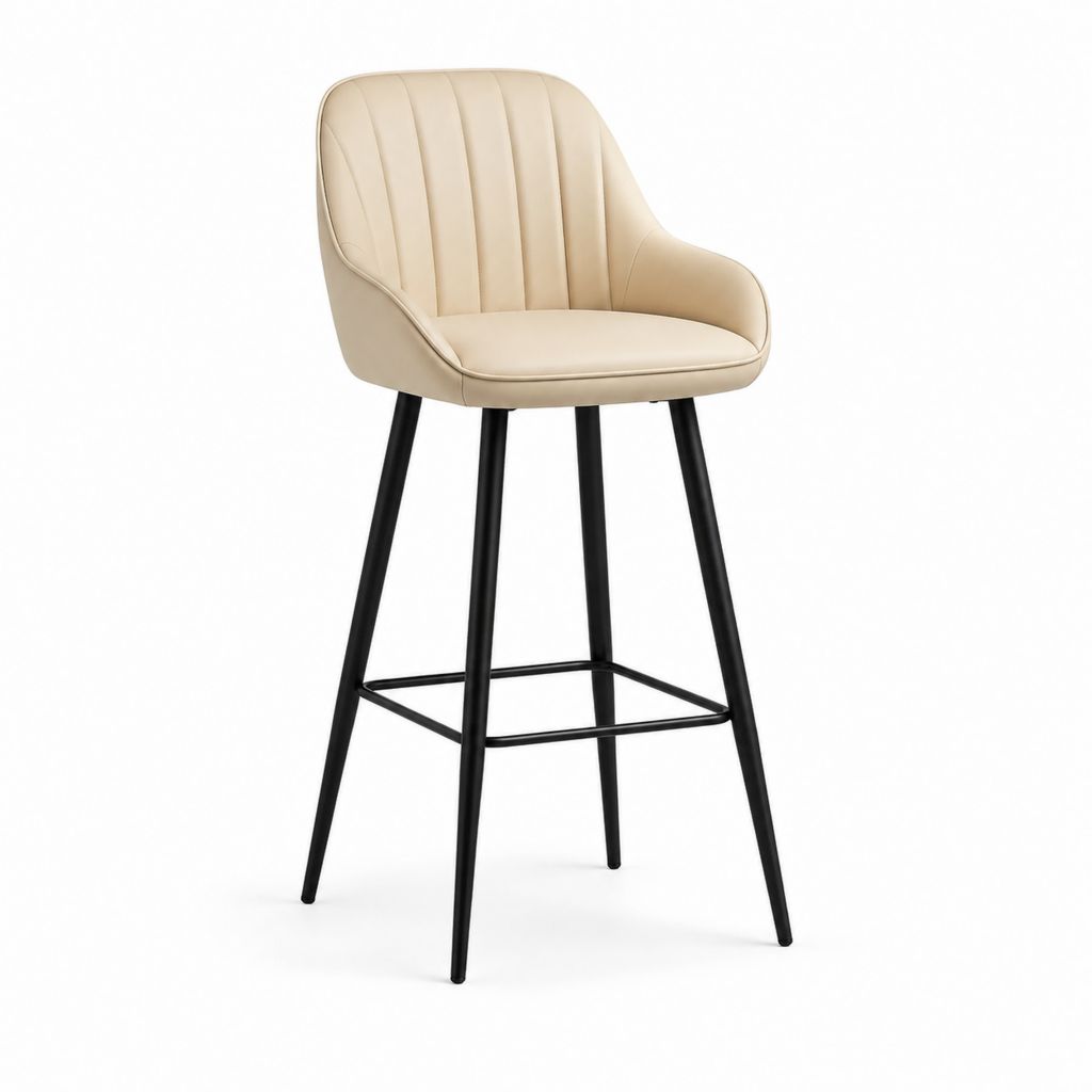 Sgabello da bar beige in similpelle PU con schienale e gambe in acciaio 52 x 54 x 103 cm