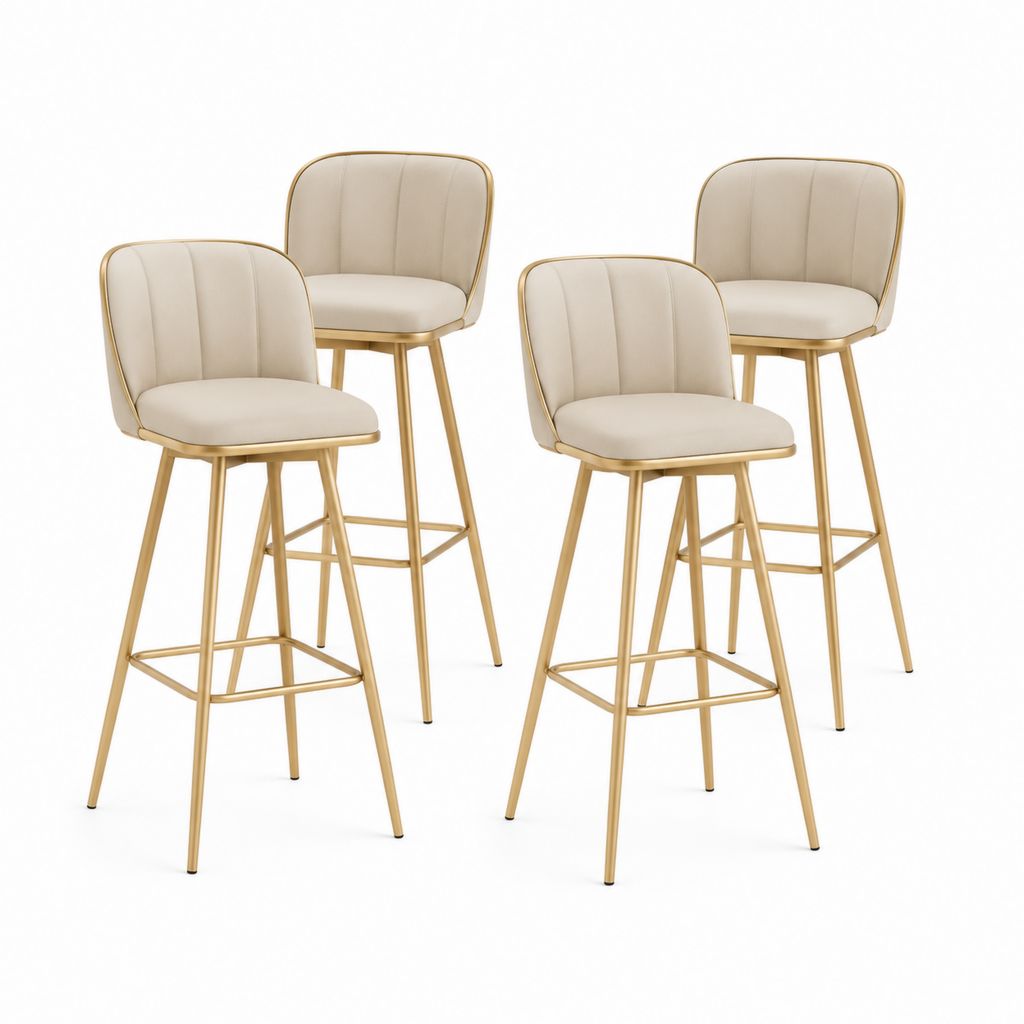 Set di 4 sgabelli da bar beige in similpelle PU con schienale e struttura in acciaio dorato 49 x 55 x 98 cm