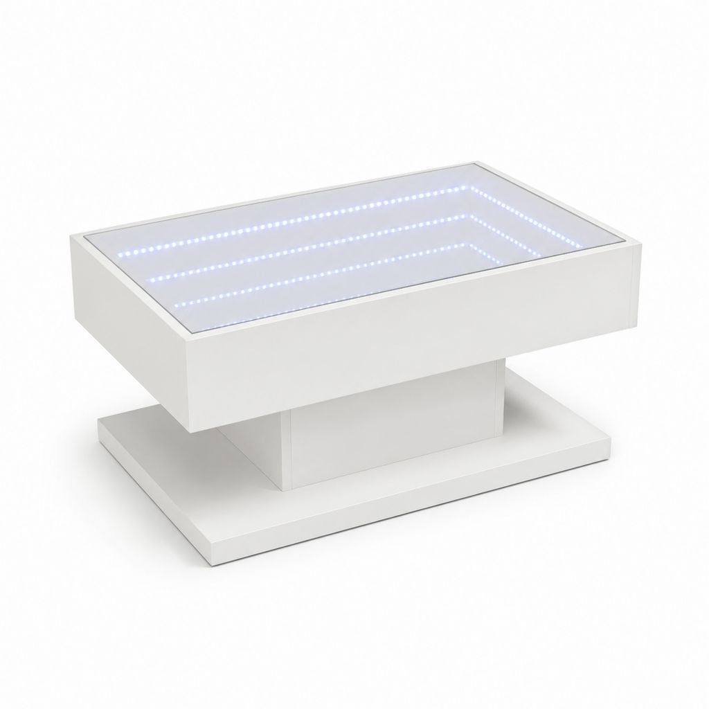 Tavolino da caffè con LED bianco in MDF e vetro temperato rettangolare 100 x 60 x 45 cm