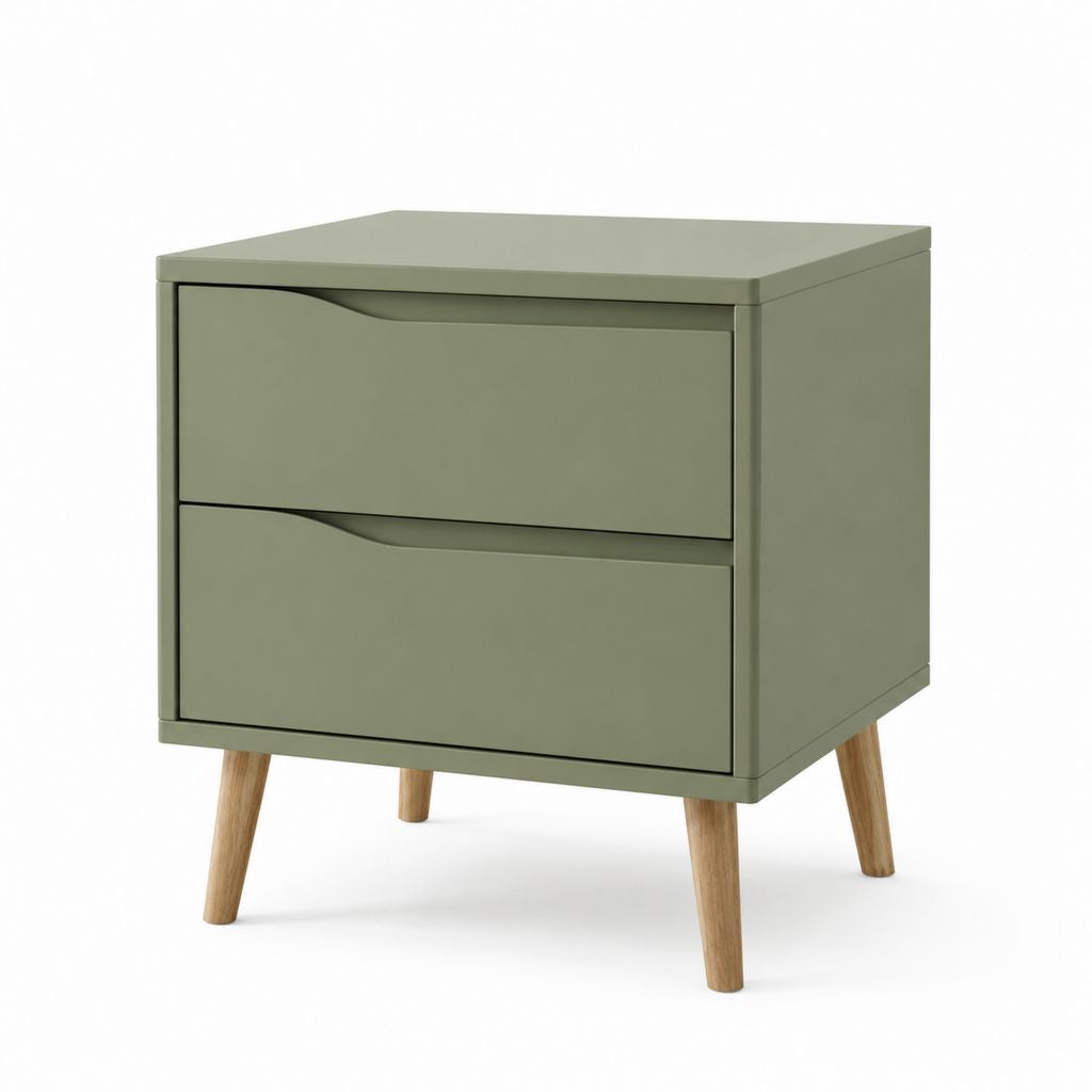 Comodino 2 cassetti verde salvia in MDF rettangolare 50 x 40 x 55 cm