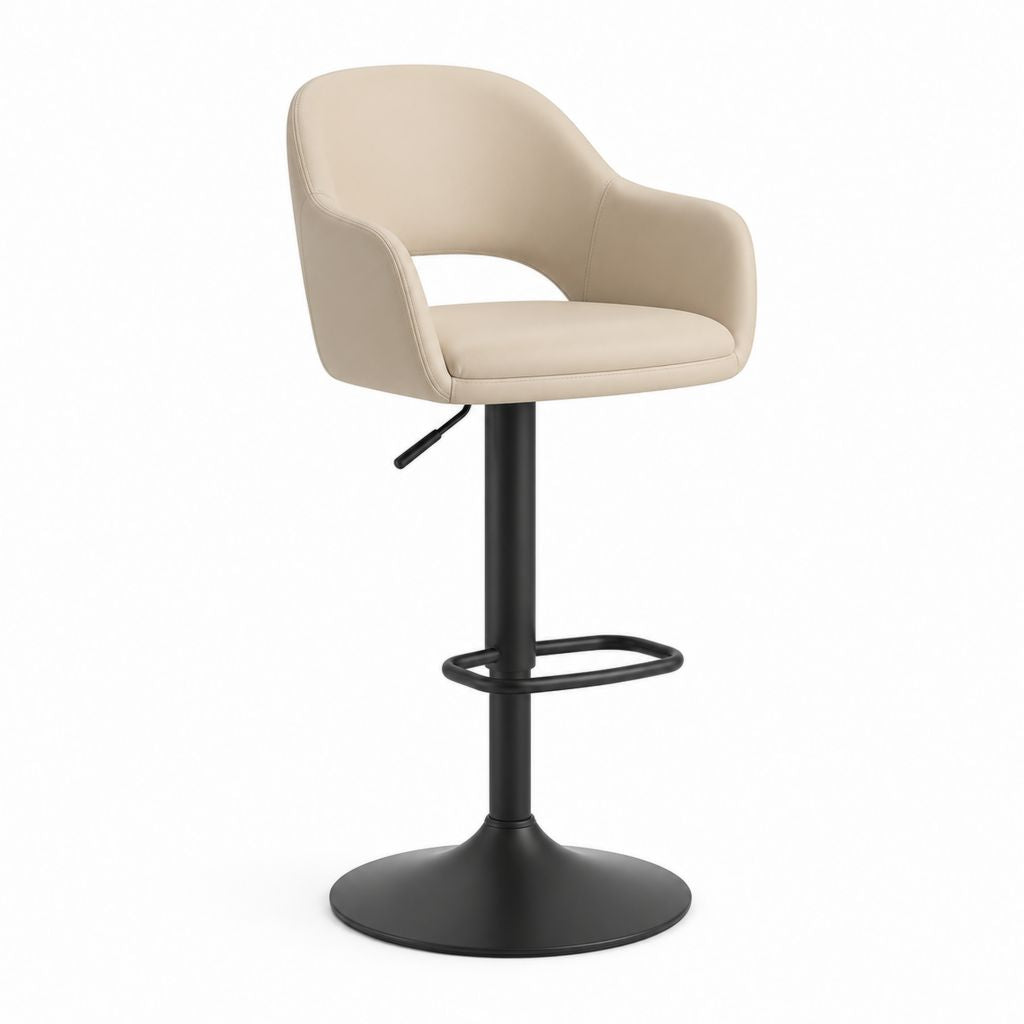 Sgabello da bar girevole beige in pelle sintetica PU con braccioli e altezza regolabile 54 x 52 x 91-112 cm