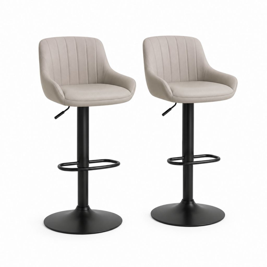 Set 2 sgabelli da bar regolabili beige in PU con base rotonda nera 48 x 54 x 88-109 cm