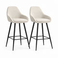 Set di 2 Sgabelli da Bar Beige in Poliestere con Gambe in Acciaio Nero 52 x 55 x 102 cm