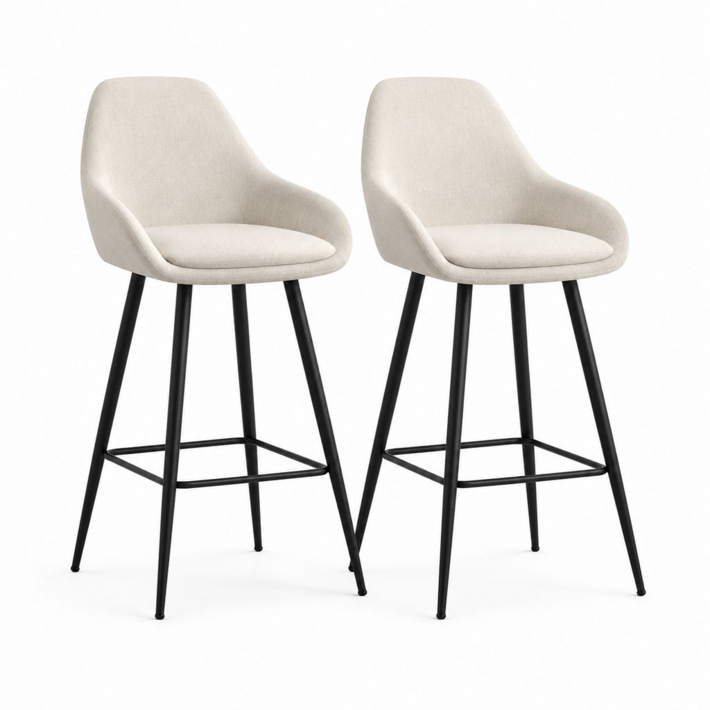 Set di 2 Sgabelli da Bar Beige in Poliestere con Gambe in Acciaio Nero 52 x 55 x 102 cm