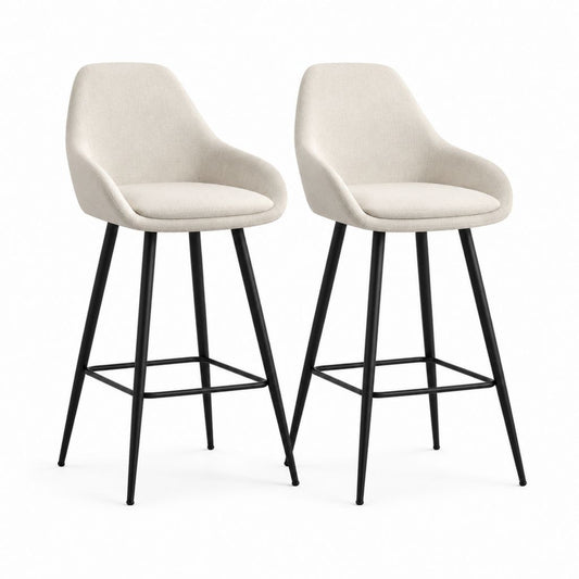 Set di 2 Sgabelli da Bar Beige in Poliestere con Gambe in Acciaio Nero 52 x 55 x 102 cm