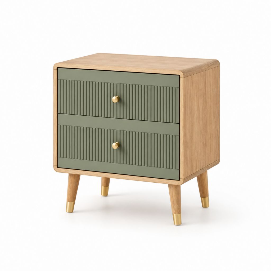 Comodino a 2 cassetti verde e rovere in MDF 50 x 40 x 60 cm