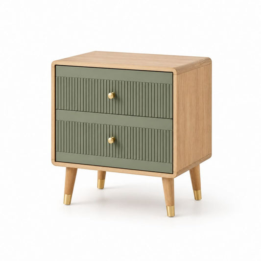 Comodino a 2 cassetti verde e rovere in MDF 50 x 40 x 60 cm