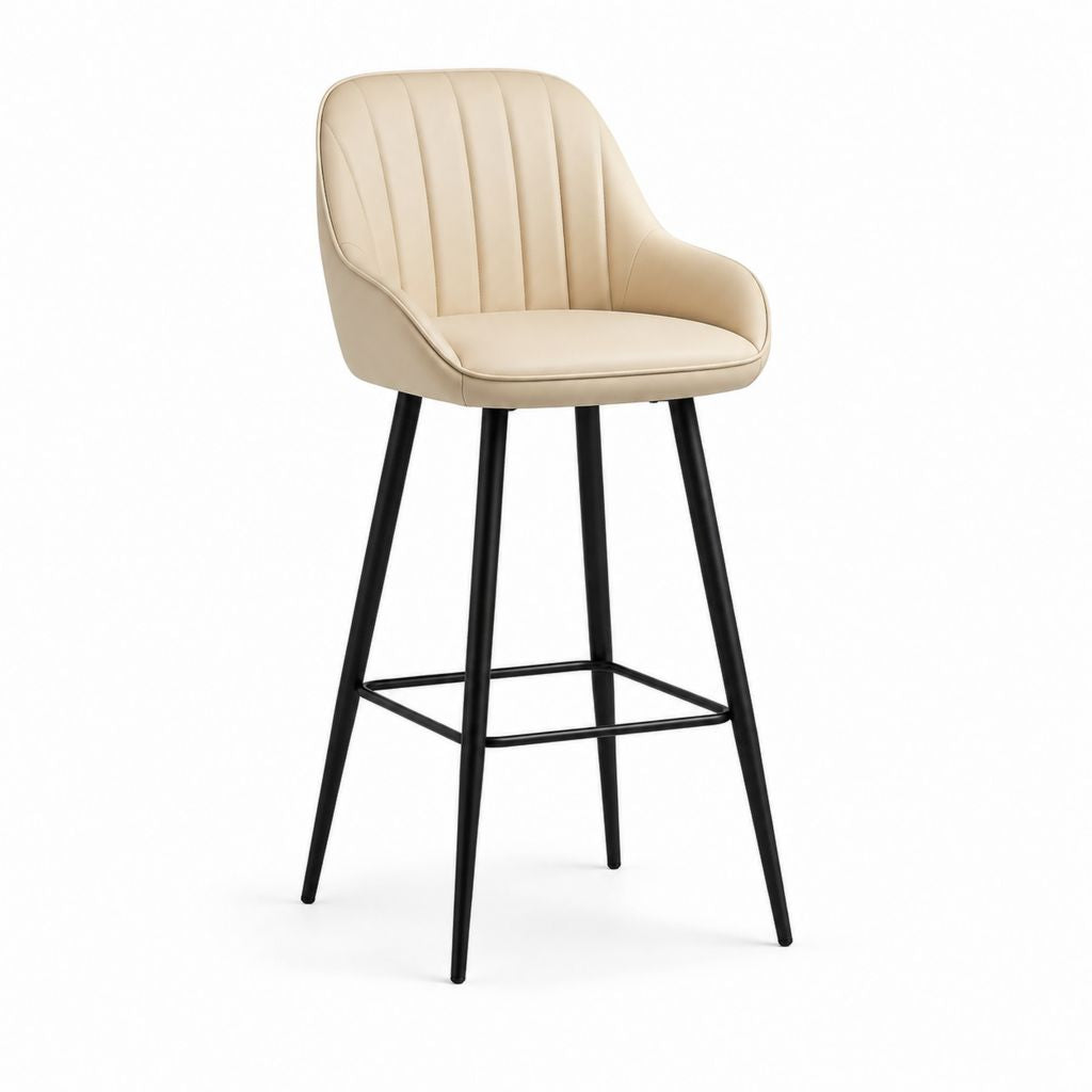 Sgabello da bar beige in similpelle PU con schienale e gambe in acciaio 52 x 54 x 103 cm