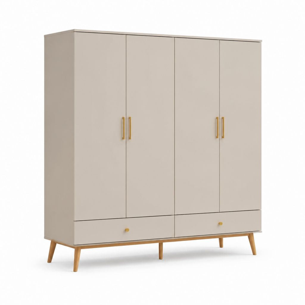Armadio guardaroba 4 ante con 2 cassetti beige in MDF 160 x 55 x 200 cm