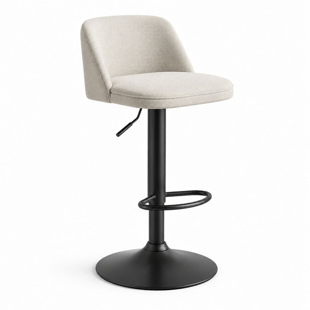 Sgabello da bar girevole regolabile beige in poliestere e acciaio con schienale 48 x 52 x 92-113 cm