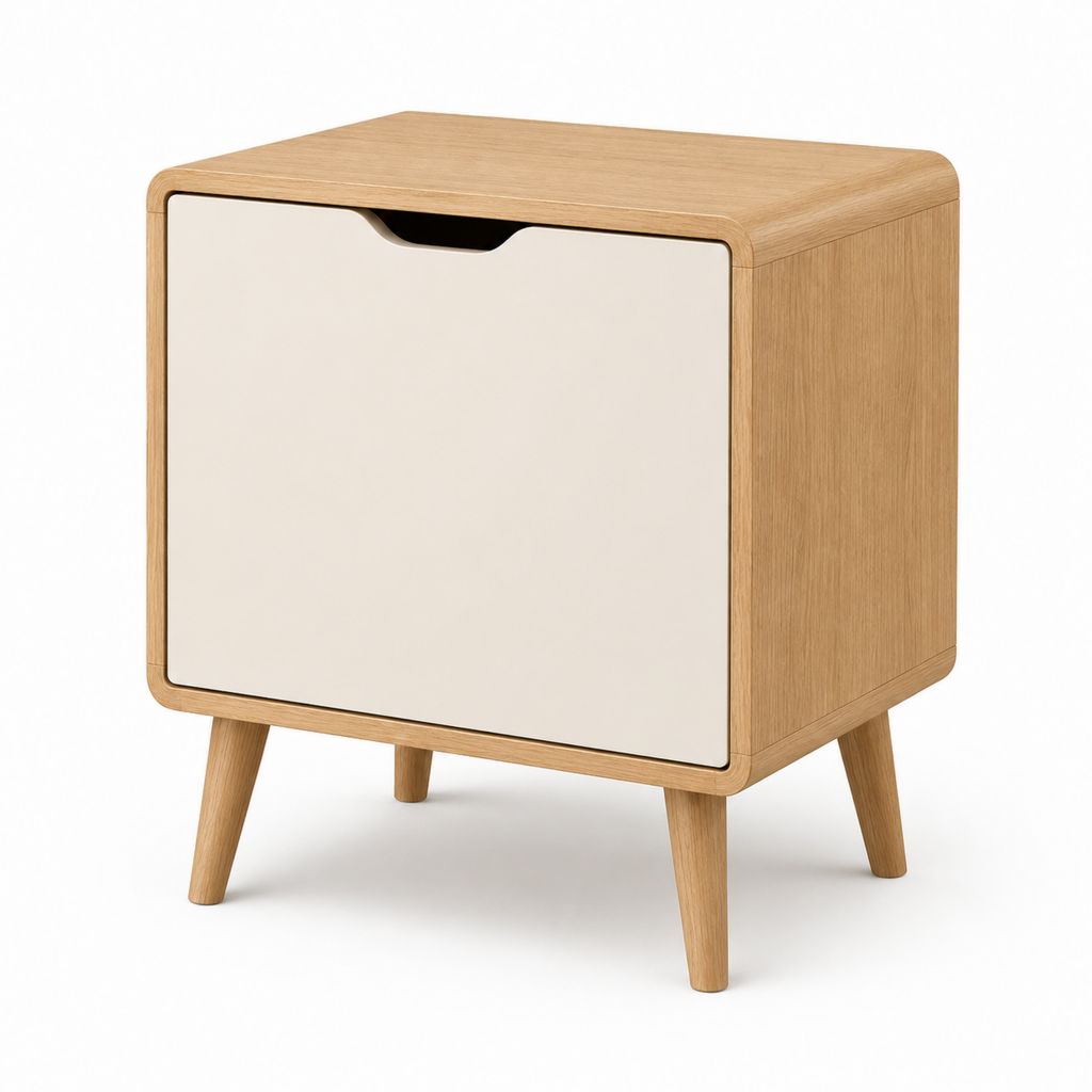 Comodino con cassetto rovere naturale e bianco in MDF rettangolare 50 x 40 x 55 cm