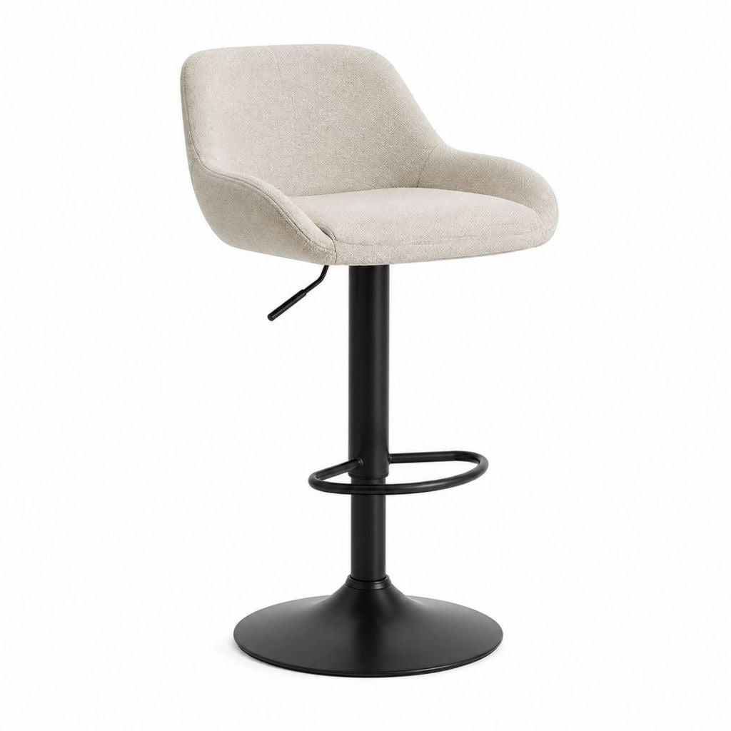 Sgabello da bar girevole regolabile beige in poliestere con base nera 52 x 53 x 87-108 cm