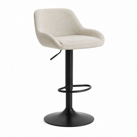 Sgabello da bar girevole regolabile beige in poliestere con base nera 52 x 53 x 87-108 cm
