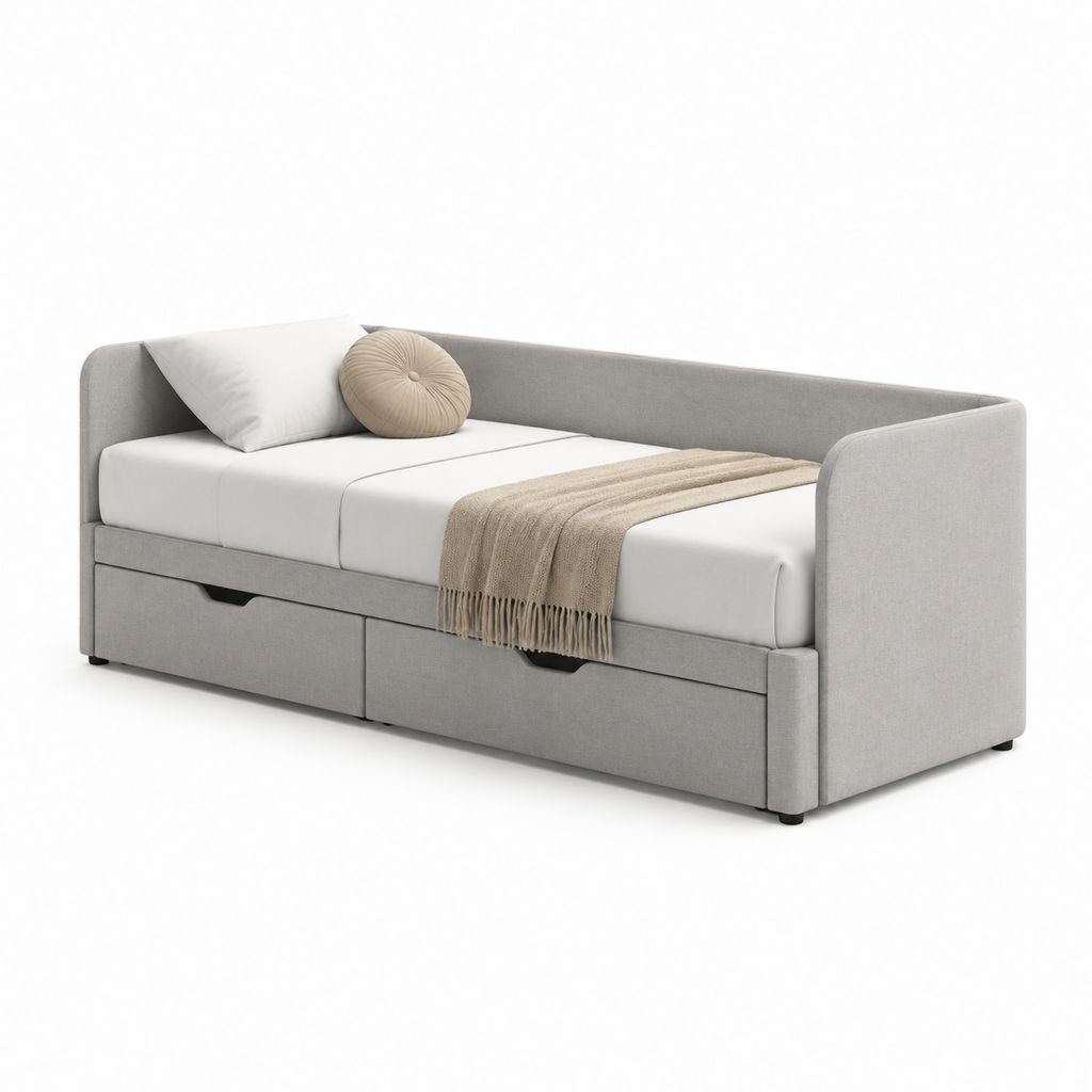 Letto singolo con cassetti grigio chiaro in poliestere 213 x 99 x 78 cm