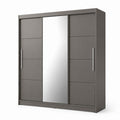 Armadio guardaroba 3 ante scorrevoli grigio con specchio in pannelli di particelle 180 x 60 x 200 cm
