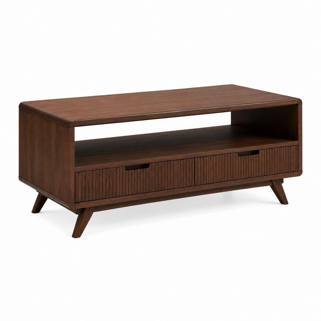 Tavolino da caffè con 2 cassetti noce MDF impiallacciato rettangolare 120 x 60 x 45 cm