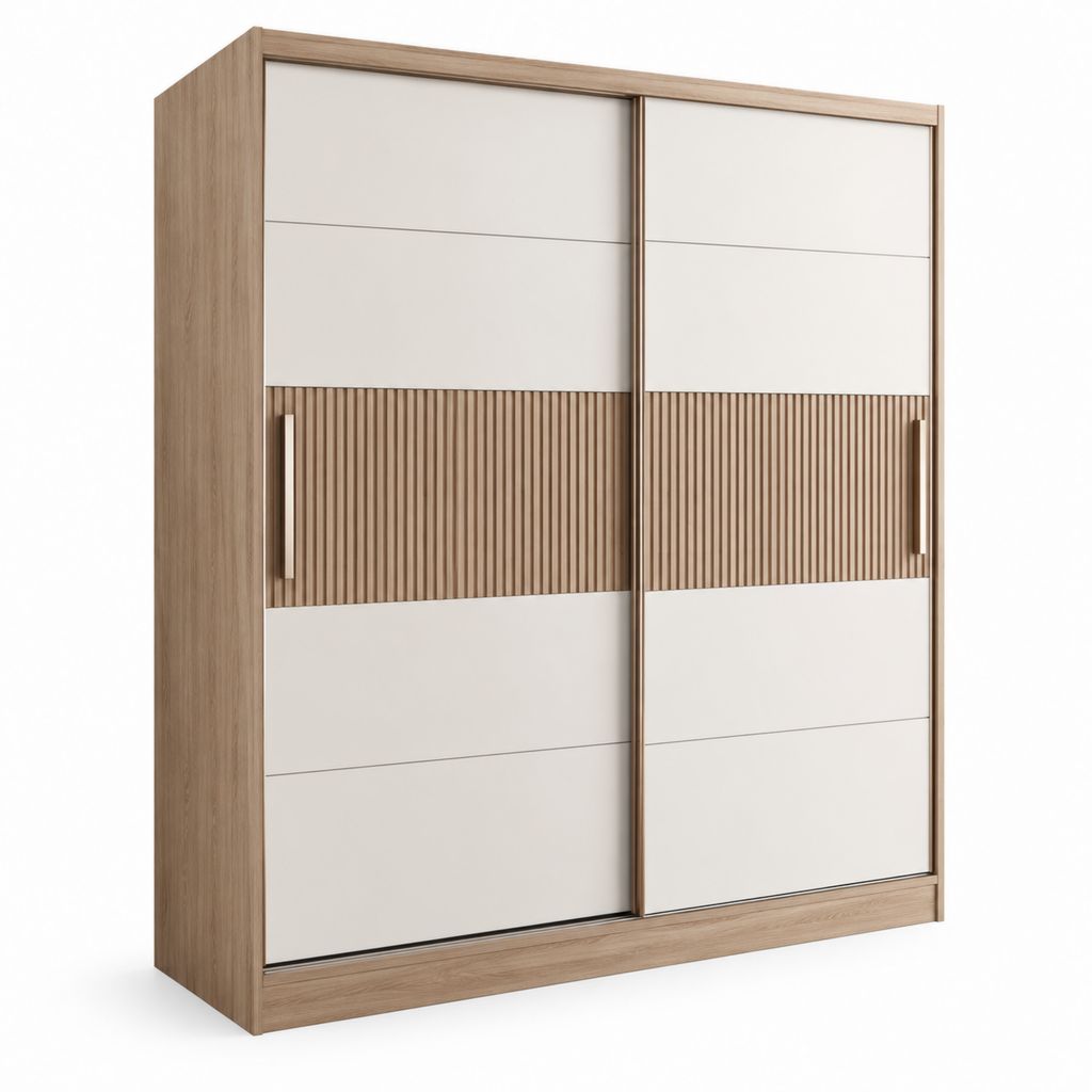 Armadio guardaroba rettangolare a 2 ante scorrevoli rovere chiaro e bianco in pannello truciolare 180 x 60 x 220 cm