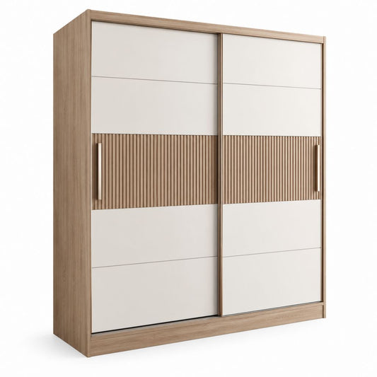Armadio guardaroba rettangolare a 2 ante scorrevoli rovere chiaro e bianco in pannello truciolare 180 x 60 x 220 cm