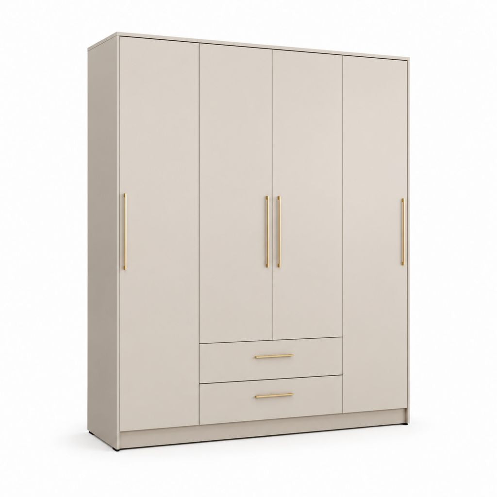 Armadio guardaroba 4 ante 2 cassetti beige in pannello truciolare nobilitato 200 x 60 x 220 cm