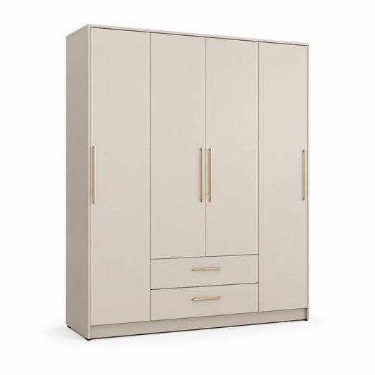 Armadio guardaroba 4 ante 2 cassetti beige in pannello truciolare nobilitato 200 x 60 x 220 cm