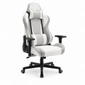 Sedia gaming reclinabile bianca e grigia in pelle PU con cuscini 66 x 66 x 124-134 cm