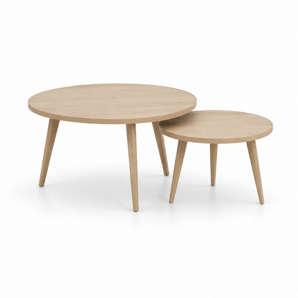 Set di 2 tavolini da caffè rotondi rovere chiaro in MDF e legno massello 80 x 80 x 45 cm e 60 x 60 x 35 cm