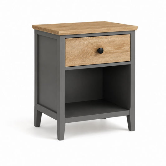 Comodino con cassetto e vano aperto grigio antracite e rovere 45 x 35 x 60 cm