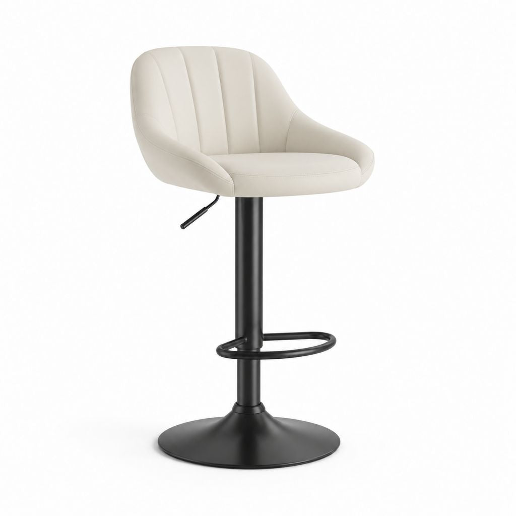 Sgabello da bar regolabile girevole avorio in PU con base in acciaio nero 50 x 54 x 92-113 cm