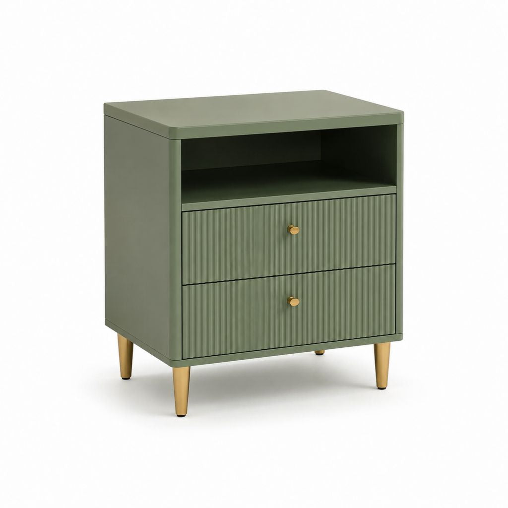 Comodino verde salvia in MDF con 2 cassetti e vano aperto 45 x 40 x 60 cm