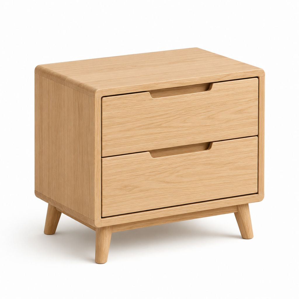 Comodino 2 cassetti color rovere in MDF impiallacciato 50 x 40 x 55 cm