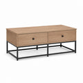 Tavolino da caffè rettangolare rovere e acciaio nero con 2 cassetti 100 x 50 x 45 cm