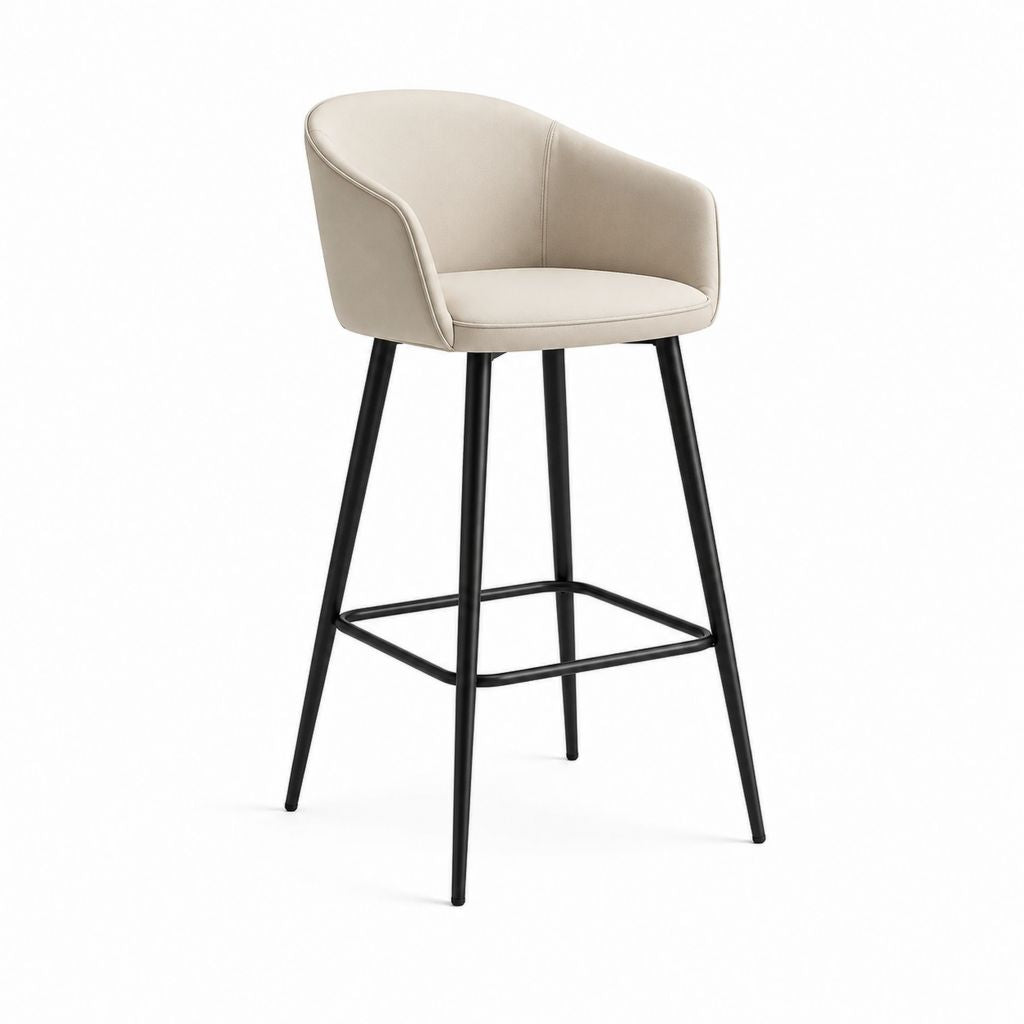 Sgabello da bar con schienale beige in similpelle PU e acciaio 52 x 55 x 102 cm