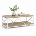 Tavolino da caffè rettangolare rovere chiaro e bianco in MDF e acciaio 110 x 55 x 45 cm