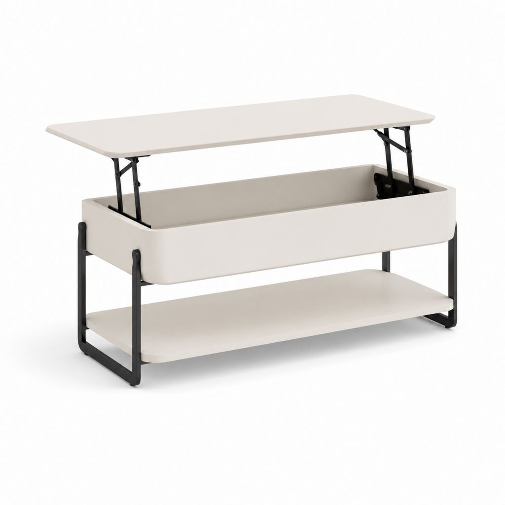 Tavolino da caffè sollevabile beige e nero in pannello MDF e acciaio 100 x 50 x 45 cm