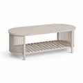 Tavolino da caffè ovale con ripiano inferiore beige in MDF e legno massello 120 x 60 x 45 cm