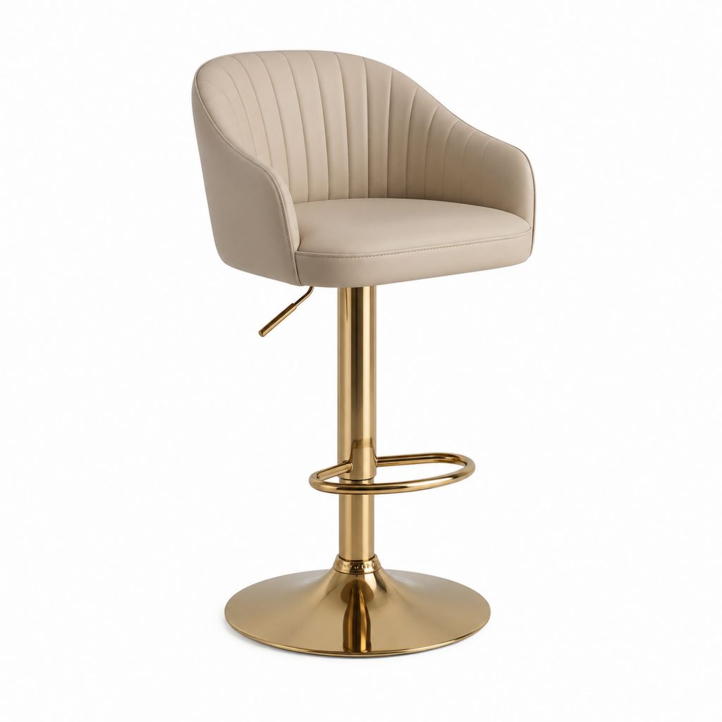 Sgabello da bar regolabile beige in pelle sintetica PU con base rotonda dorata 50 x 52 x 90-112 cm