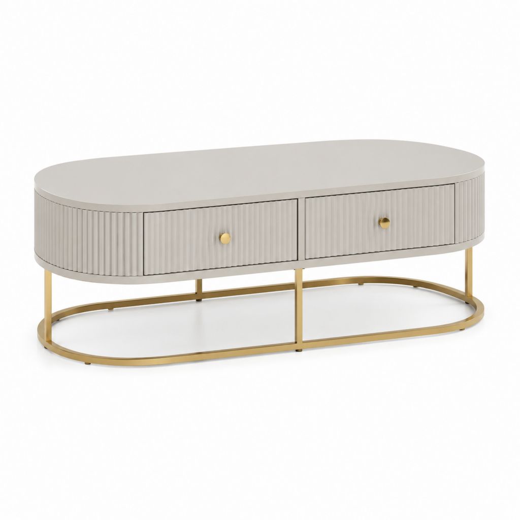 Tavolino da caffè ovale grigio chiaro in MDF con struttura in acciaio 120 x 60 x 45 cm